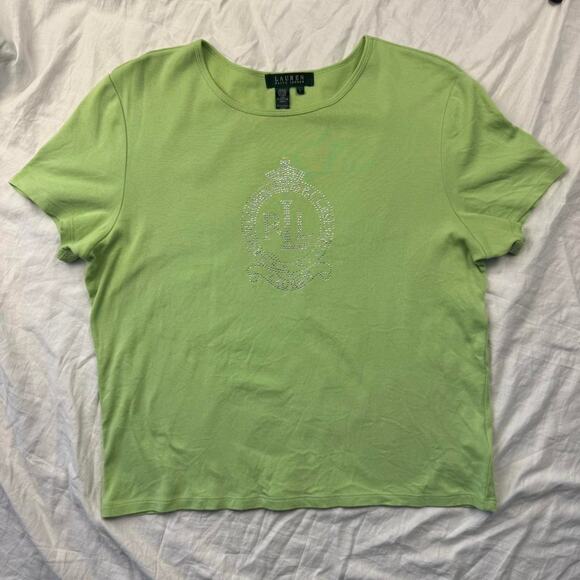 Green Ralph Lauren rhinestone logo Y2K tee - size large - Picture 3 of 6